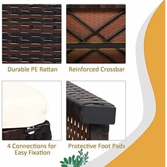 DORTALA 2 Piece Patio Wicker Ottomans, Outdoor Foot Rest with Cushions, PE Rattan Footstool for Patio, Garden, Poolside, Grey