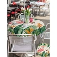 thumbnail image 5 of Outdoor Tablecloth with Umbrella Hole for Patio/Picnic/Party/Camping, Pink Flamingo Waterproof Table Cloth Round Cover Washable, Summer Tropical Palm Leaves Rustic Burlap (Dia 54"), 5 of 9