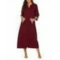 thumbnail image 4 of Ekouaer Women Zipper Robe 3/4 Sleeves Loungewear Dress Full Length Sleepwear Pockets Housecoat Nightgown Long Bathrobe, 4 of 6