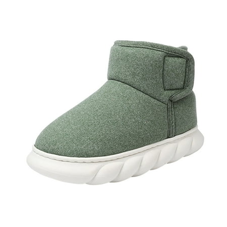 XIMIN Ladies Warm Slippers Ladies Fashion Solid Color Suede Cotton Slippers Warm Thick SToled Short Cotton Boots Cute Bedroom Comfy Shoes(Green US 6)
