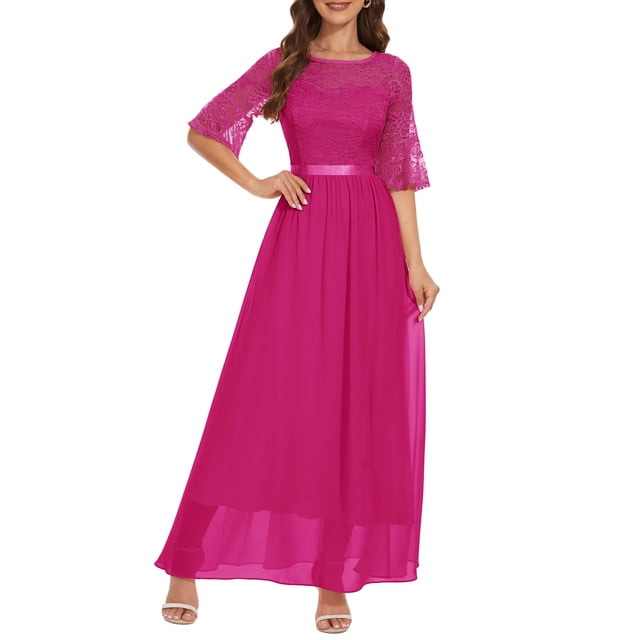 Vestido de dama de honor Wedtrend, encaje floral, gasa, manga 3/4
