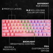 HK GAMING GK61 Mechanical Gaming Keyboard - 61 Keys Multi Color RGB Illuminated LED Backlit Wired Programmable for PC/Mac Gamer ( Gateron Optical Yellow , Prism Pink )