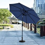 WestinTrends Paolo 9 Ft Patio Umbrella with Base Included, Market Table Umbrella with with 30 Pound Solid Round Concrete Base, Navy Blue