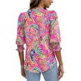 thumbnail image 5 of Tops for Women under $5 3/4 Sleeve V-Neck Elastic Cuffs Printed Casual T-Shirt Hot Pink S, 5 of 6