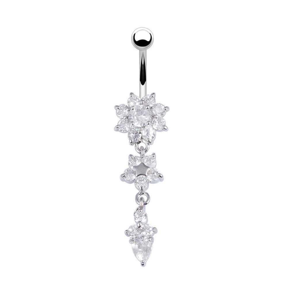 New Navel Belly Button Rings Bar Crystal Rhinestone Dangle Body Piercing Jewelry 