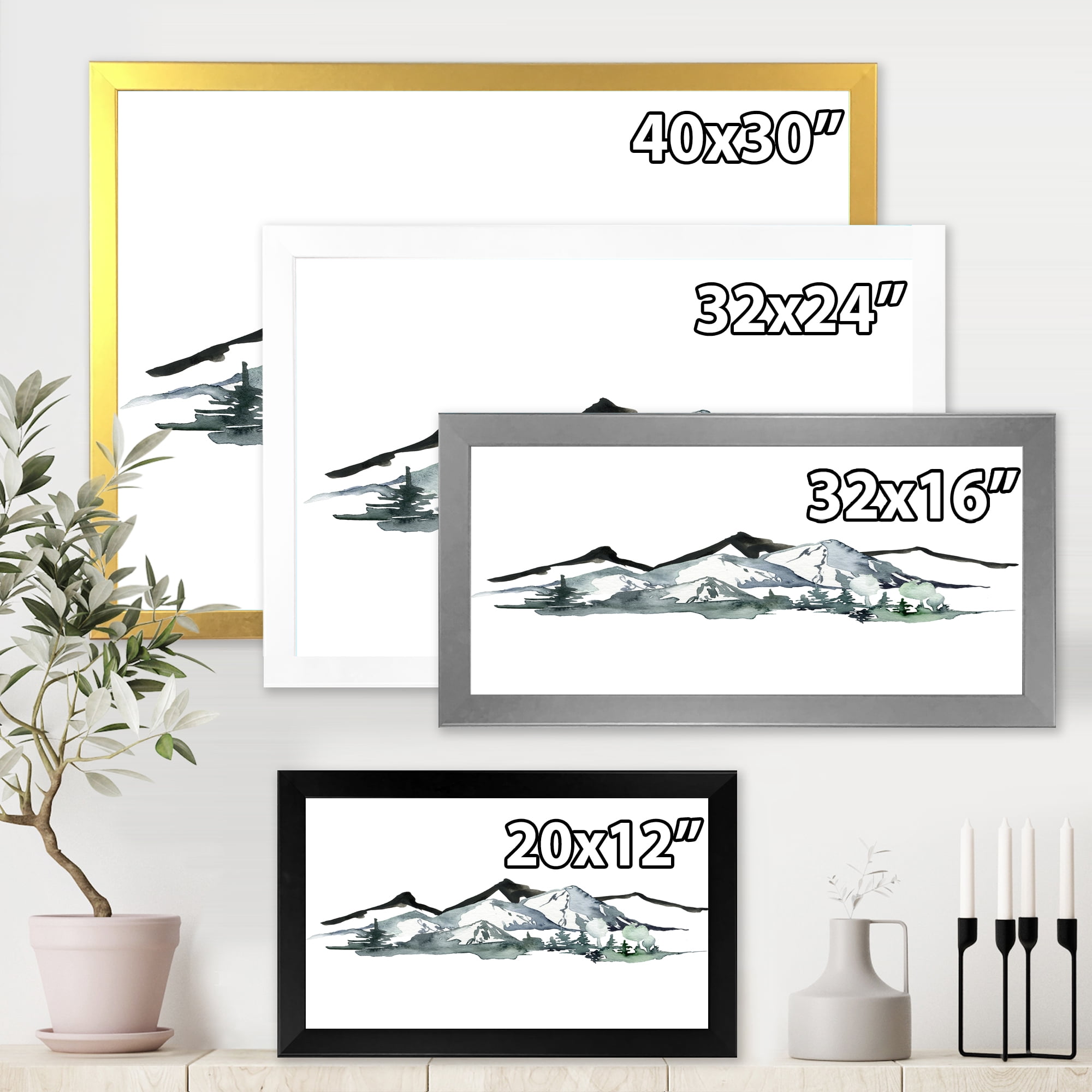 Designart 'Minimalistic Fir Forest and Winter Mountains I' Modern Framed Art Print