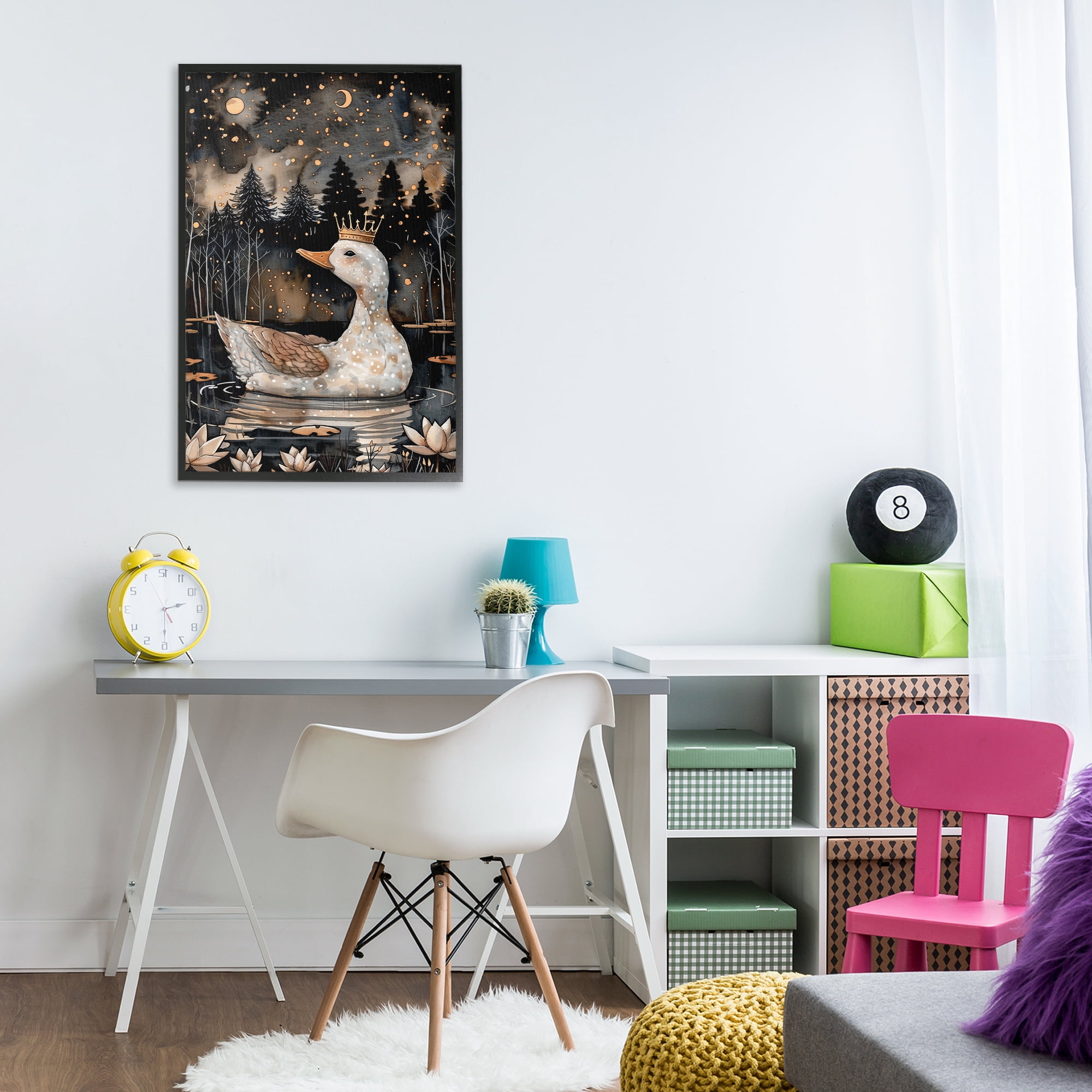 Stupell Industries Regal Duck at Night Animals & Insects Painting Black Framed Art Print Wall Art, 20 x 30