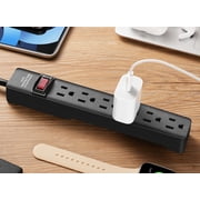 Hyper Tough Surge Protector Power Strip, 6 Outlets, 2.5 ft Extension Cord, 3 Prong, Grounded, Black