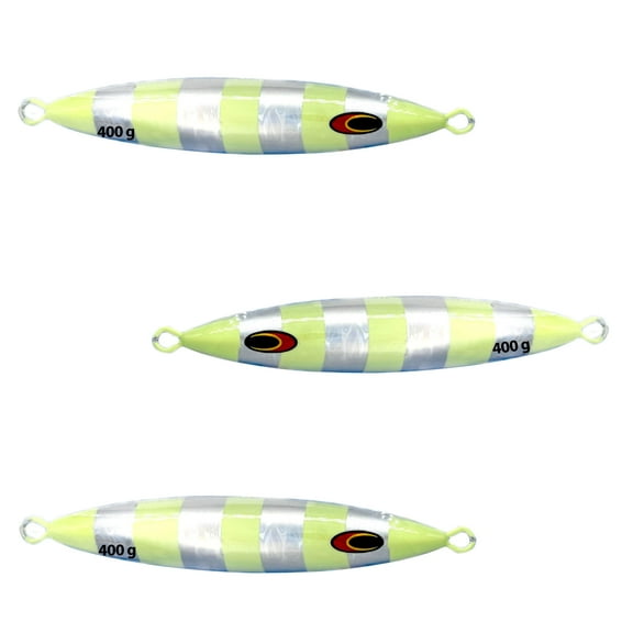 Silver Zebra Glow 400g 6" Saltwater Fishing Jig - Tuna Jig, Deep Sea Jig Heads, Offshore Fishing Gear, Slow Fall Jig