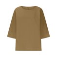 thumbnail image 4 of Mingw Womens Shirts Brown,Casual 3/4 Sleeve Summer Tops for Women Solid Loose Fit Comfortable Flexible Tunic T Shirt Plus Timeless Blouse, 4 of 4