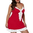 thumbnail image 2 of fheaev Plus Size Lingerie for Women Chemise V-Neck Lace Trim Sleeveless Sleepwear L4 Watermelon Red, 2 of 8