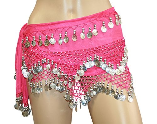 Lot 2 Egyptian Belly Dance Hip Scarf Skirt Coins Dancing Belt Costume Pink Blue
