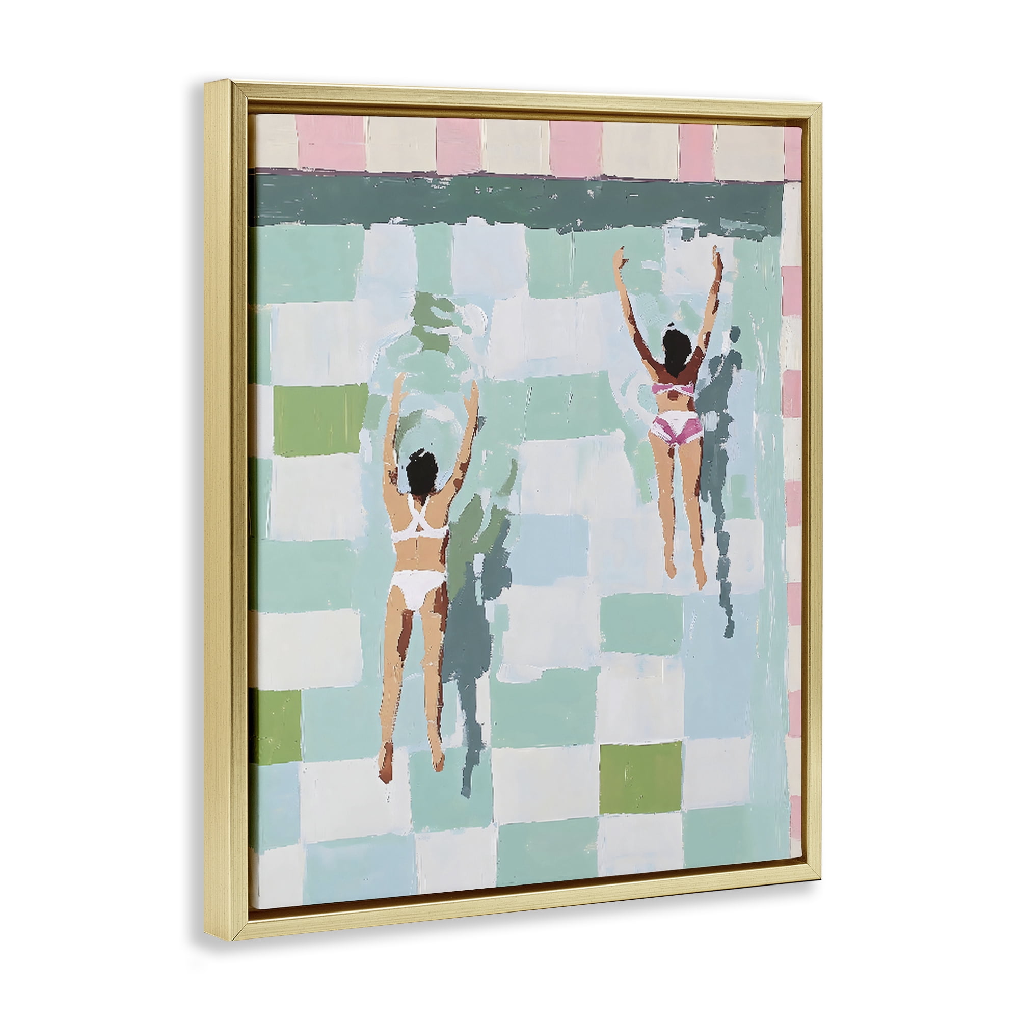 Stupell Industries Twin Swimmers in Pool Gold Framed Floater Canvas Wall Art, design by The Prints Vibe