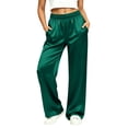 thumbnail image 2 of SAWOBUUN Womens Satin Wide Leg Pants Elastic Waist Palazzo Trousers Casual Soft Breathable Pajama Pants, 2 of 9