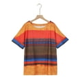 thumbnail image 6 of Gomelly Women Tops Short Sleeve Tee Loose T Shirt Ladies Round Collar Work Pullover Stripe Tunic Blouse Orange 4XL, 6 of 8
