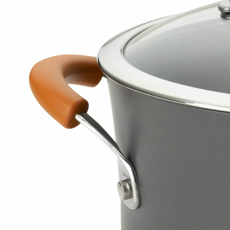 Rachael Ray 10-Quart Hard-Anodized Cookware Stockpot with Lid, Orange  Handles 