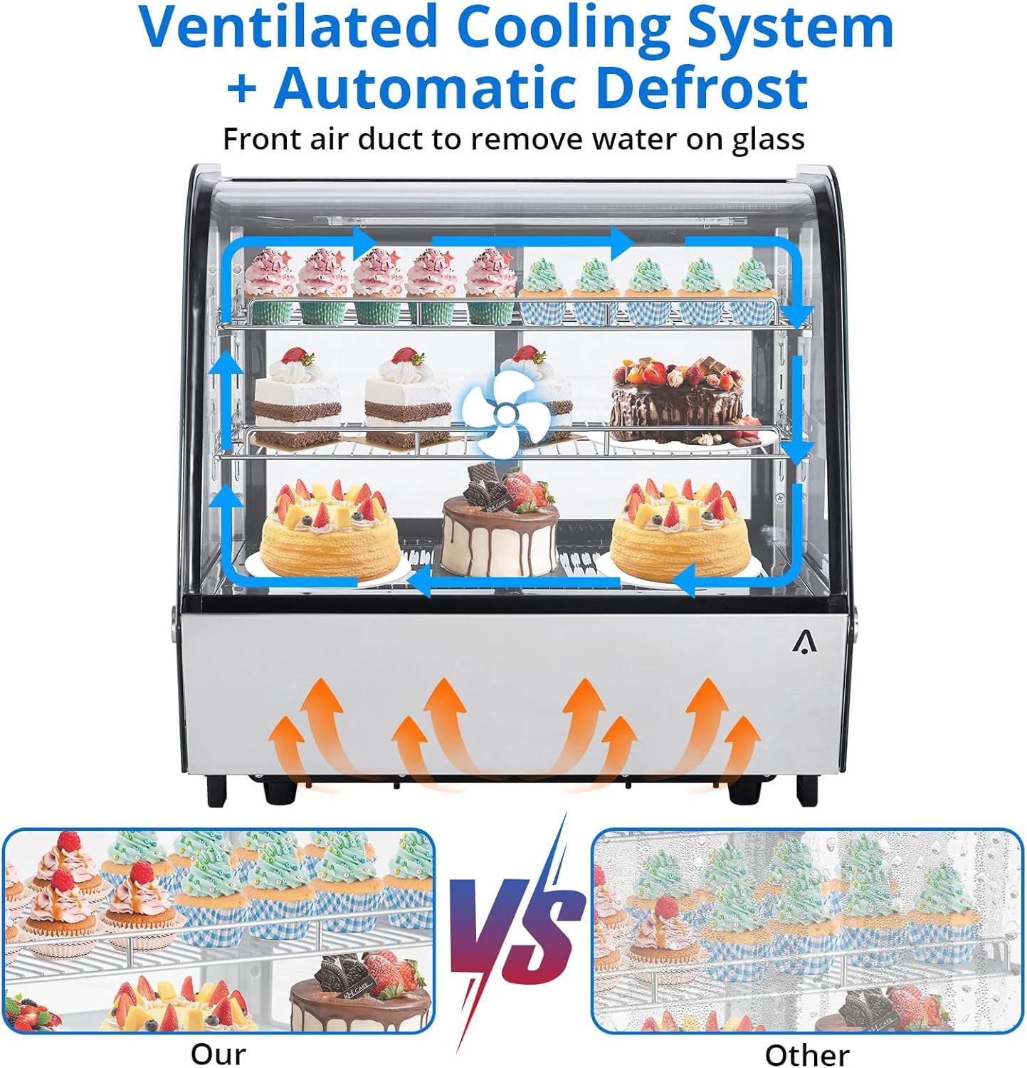 IdealHouse Commercial Display Refrigerator, 4.2 Cubic Feet (120 Liters) Tabletop Cake Refrigerator, Equipped with Led Lighting, Air Cooling, And Automatic Defrosting Functions, for Bakeries, Cafes