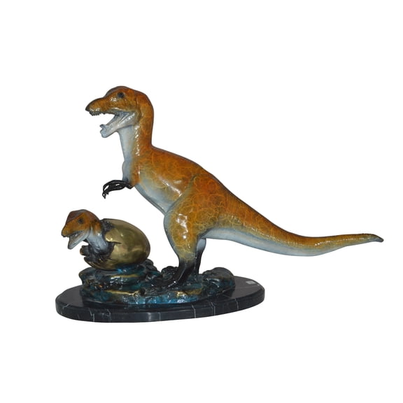 Nifao Dinosaur and baby Dino Bronze Statue – Home Office Decor Sculpture, 26"L x 11"W x 18"H