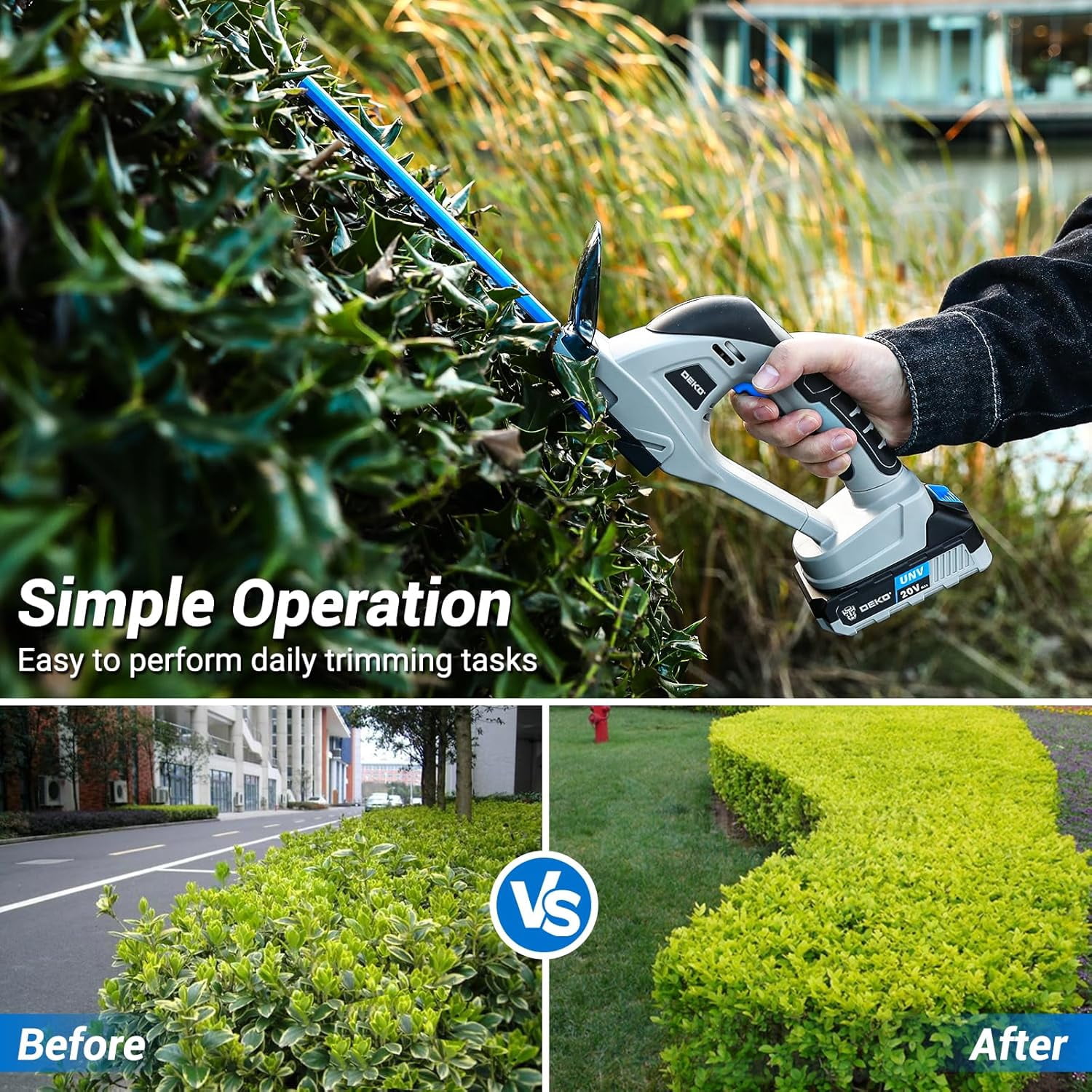 20V Cordless Hedge Trimmer 2-in-1 Grass and Bush Cutter with Battery for Yard Garden Lawn Maintenance