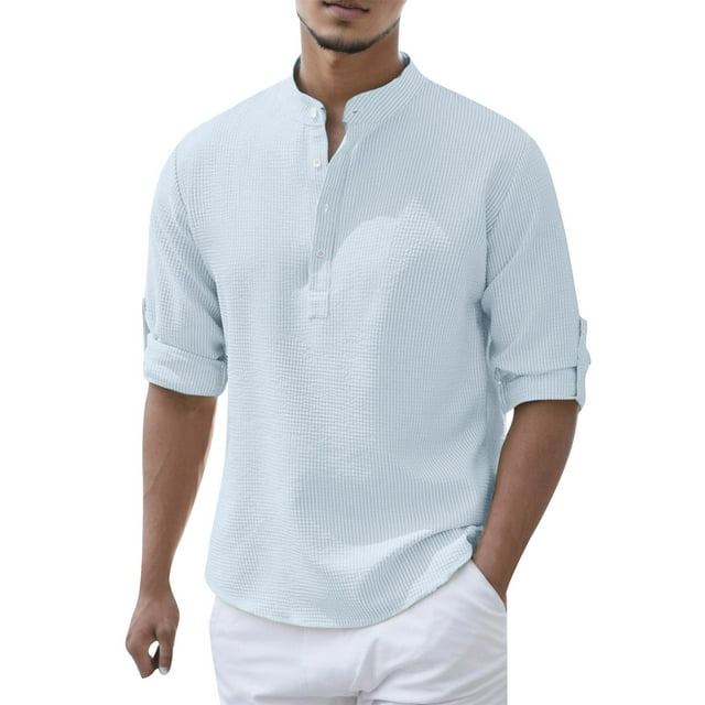 PMUYBHF T-Shirts Graphiques pour Hommes Mode Décontractée Printemps et Automne Couleur Unie Col à Boutons Manches Longues