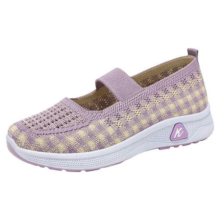 

Krdevn Shoes for Women Walking Shoes Women Flying Woven Breathable Non Soft Soled Shoes A On Socks Shoes Casual Shoes -Light Purple 40
