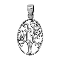 Oval Filigree Swirl Tree of Life Pendant .925 Sterling Silver Cutout Charm Jewelry Female Unisex