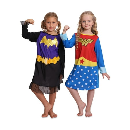 Super Heroes Wonder Woman and Batgirl 2 Girls Nightgowns Set, Heroes, Size: