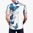 thumbnail image 3 of Balery Blue Flying Butterflies Printed Men’s Short Sleeve Polo Shirt, Midweight Men's Shirt,Golf Polo shirts -Small, 3 of 8