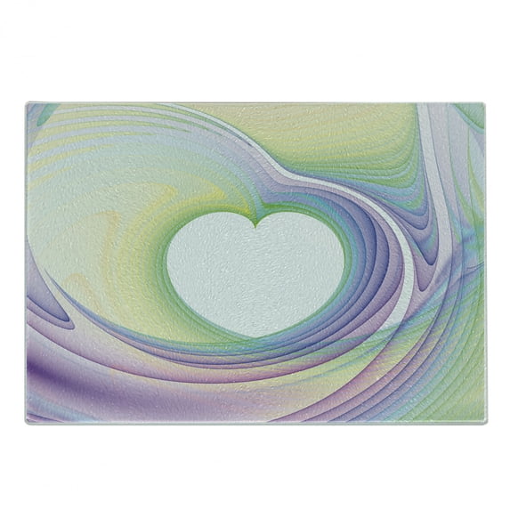 Spires Cutting Board, Abstract Fractal Heart Caught in Whirl Odd Fantasy Exotic Art Print, Decorative Tempered Glass Cutting and Serving Board, Small Size, Lilac Yellow, by Ambesonne