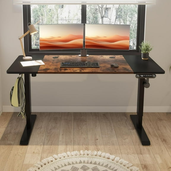 62x47 Inches L Shaped Electric Standing Desk with Drawer, Adjustable Height Sit Stand Up Desk with Storage Shelf,