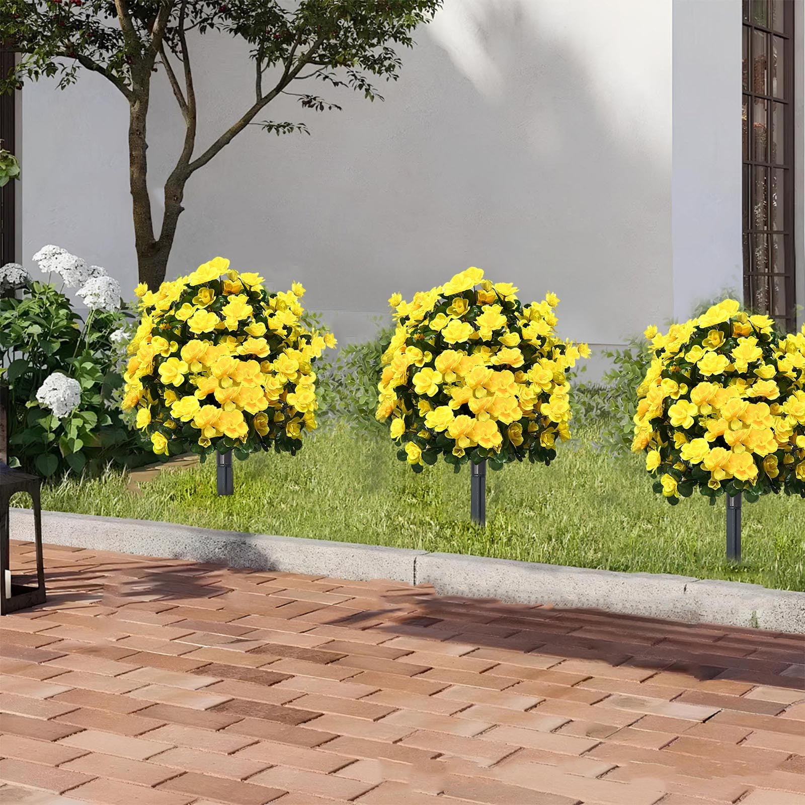 4PCS Outdoor Artificial Flowers with Stakes - 22.8" Greenery Shrubs for Garden & Patio, Weatherproof Decorative for Farmhouse, Wedding & Mother's Day Decor