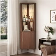 thumbnail image 6 of 70" Tall Corner Cabinet,Mid Century Modern Cabinet with Doors,Fluted Corner Bar Cabinet with Glass Holder,Lights and Storage Shelves,Wine Bar Cabinet for Liquor, Living Room, Kitchen, Walnut, 6 of 8