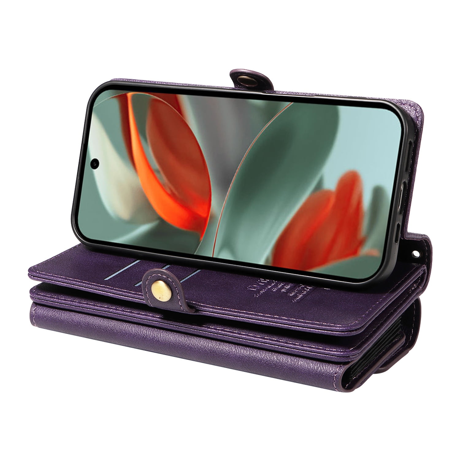 Dteck Wallet Case for iPhone 11 Pro Max, RFID Blocking Card Holder PU Leather Crossbody Strap Magnetic Snap Zipper Purse Shockproof Phone Cover,Purple