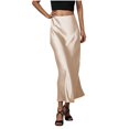 thumbnail image 2 of Women's Satin Midi Skirt, Solid Color Slip Bodycon Maxi Skirt, Elegant Flowy Slit Skirt for Wedding Guest, Party and Formal Occasions,Beige,L, 2 of 9