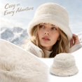 thumbnail image 5 of Bexdxz Long Pile Faux Fur Bucket Hat, Soft Fuzzy Fluffy Wide Brim Winter Fisherman Cap, Warm Outdoor Cold Weather Hat for Women Beige, 5 of 5
