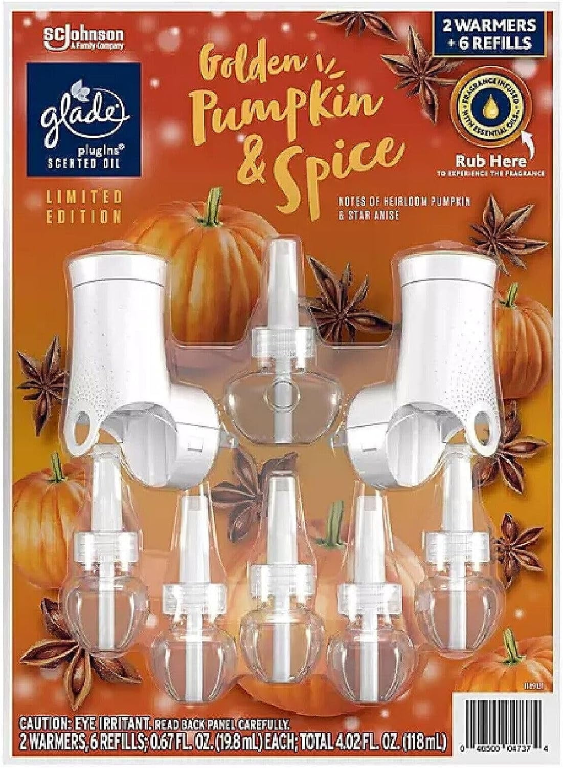 Glade PlugIns Scented Oil, 2 Warmers + 6 Refills, Pumpkin & Spice