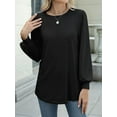 thumbnail image 3 of Long Sleeve Eyelet Tops for Women 2025 Spring Fall Crew Neck Shirts Casual Loose Blouse Trend Outfits Clothes Black XL, 3 of 8