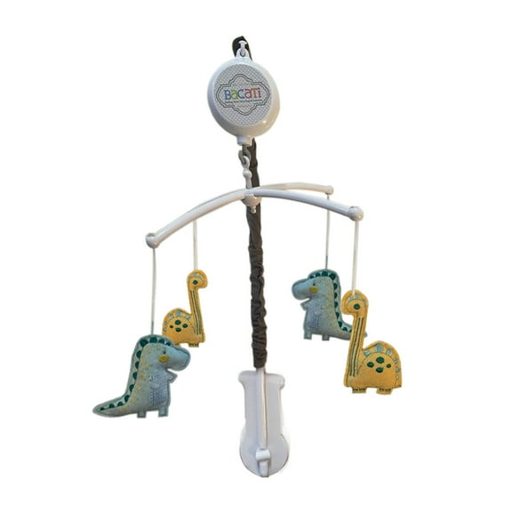Bacati - Little Dino Aqua/Teal/Yellow Boys Musical Baby Crib Mobile