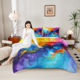 thumbnail image 4 of jejeloiu Metallic Texture Print Queen Comforter Set,Liquid Gradient Aesthetic Bedding Sets,Rainbow Ombre Bedding Comforter Set For Teens,Ultra Soft Home Decor Reversible,3pcs, 4 of 8