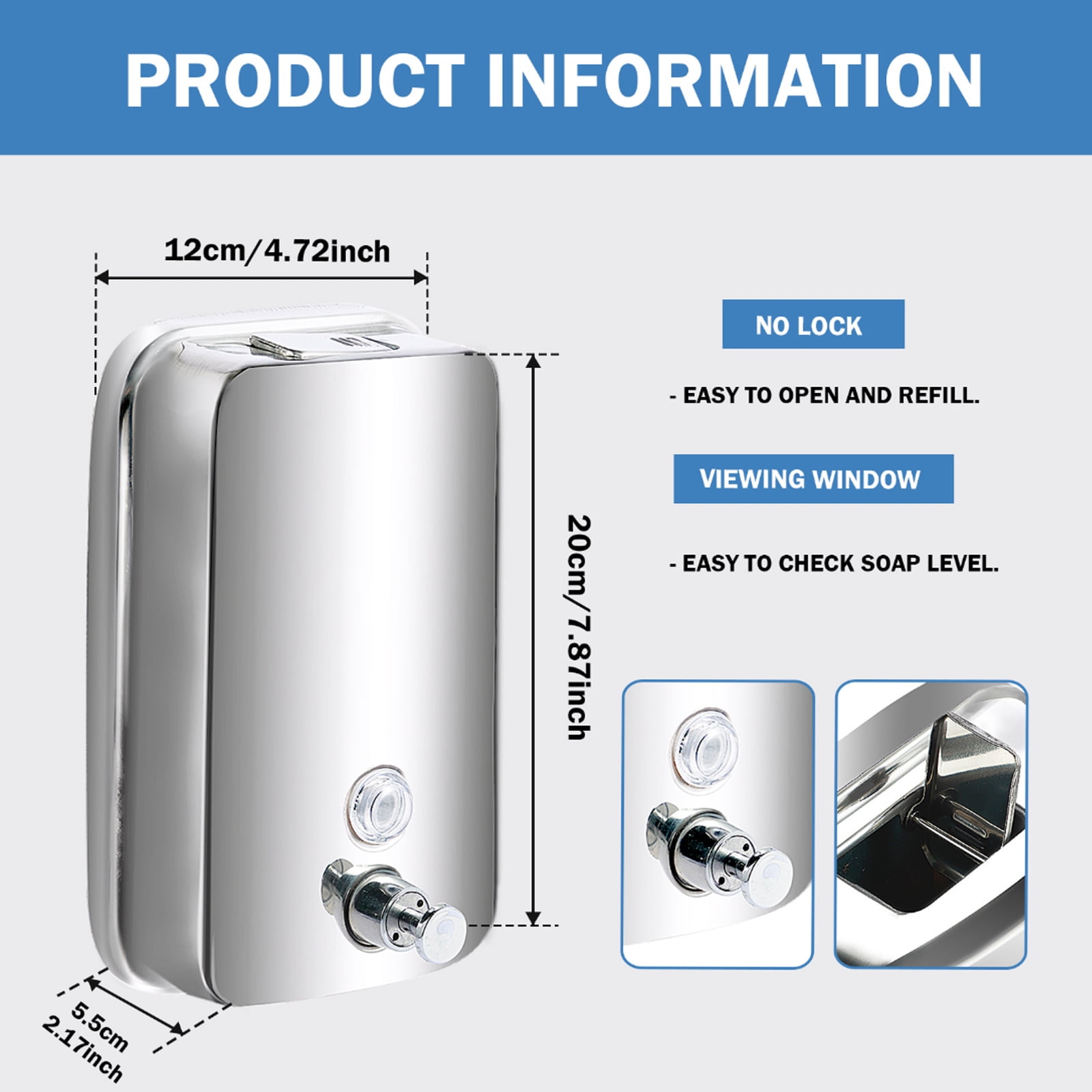 4Pcs Commercial Soap Dispenser Stainless Steel 1000ml Wall Mount Manual Liquid Pump Rust Proof Leak Free for Bathroom