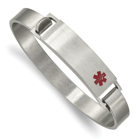 Primal Steel Stainless Steel Brushed with Red Enamel 8.00mm Medical ID Bangle