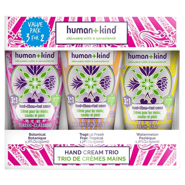 Crema de manos Trio Human+Kind Human+Kind Hand Cream Trio Watermelon, Tropical Fresh, Lavender Unisex 3 x 1.7oz