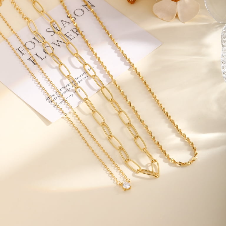 GOSFRY Gold Plated Layered Necklace with Crystal Pendant photo 7