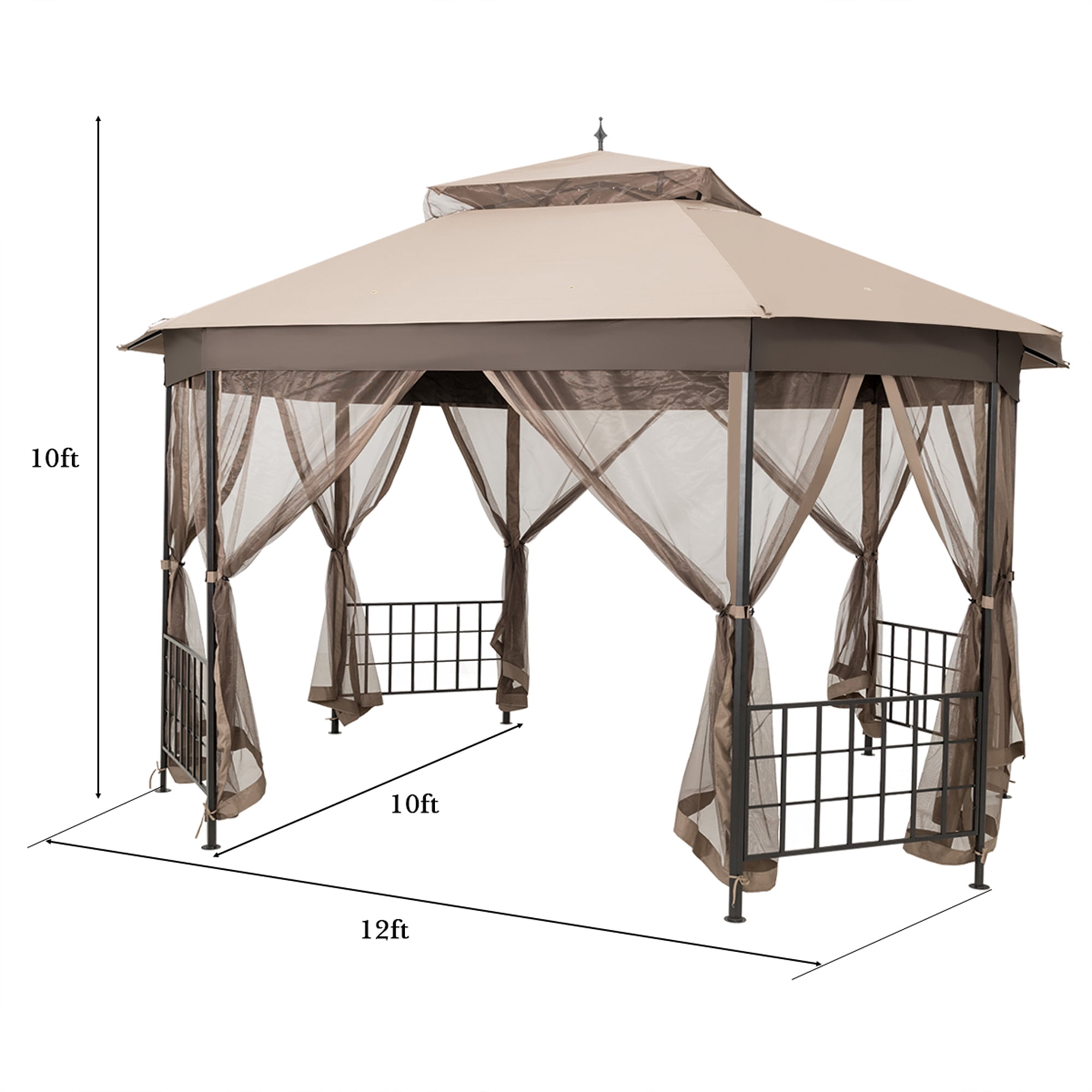 Topbuy 10’ x 12’ Octagonal Gazebo Canopy, Durable PU-Coated Polyester with Netting Sidewalls