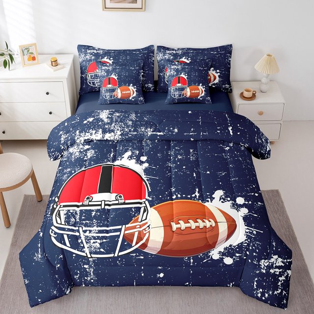 Erosebridal 3D Rugby Bedding King Comforter Set, Football Player Down Comforter, Soccer Sports Decor, Reversible 7-Piece