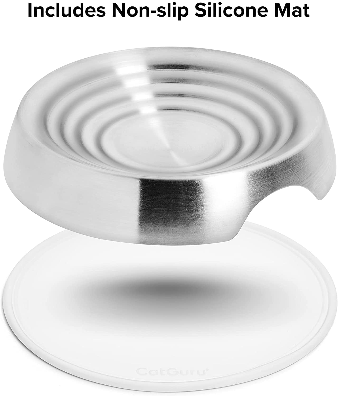 CatGuru Cat Bowls, Whisker Stress Free Cat Food Bowl, Reliefs Whisker Fatigue, Wide Cat Bowl, Non Slip Cat Food Bowls, Shallow Cat Dish, Cat Feeding & Watering Supplies (Set of 2, Stainless Steel)