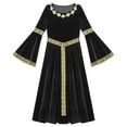 thumbnail image 3 of YUUMIN Girls Medieval Victorian Maiden Halloween Dress-up Velvet Long Bell Sleeve Maxi Robe Princess Dress Black 10, 3 of 5