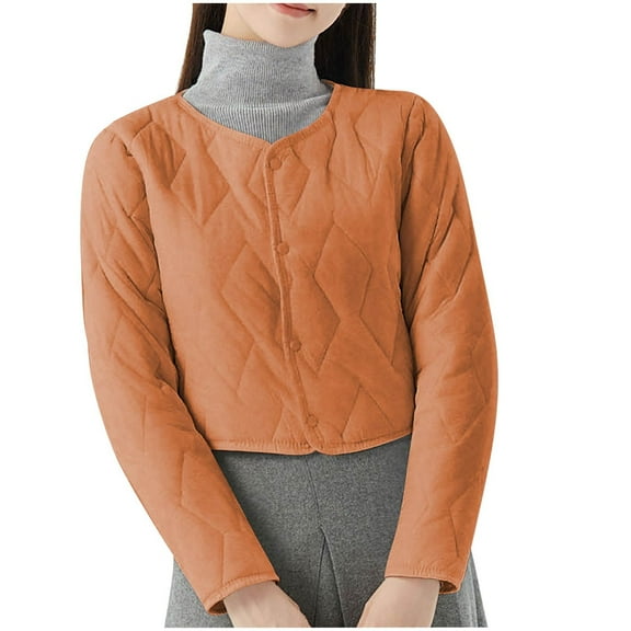 HTNBO Women's Cropped Quilted Winter Coat, Plus Size Casual Lightweight Button Down Padded Down Puffer Jackets