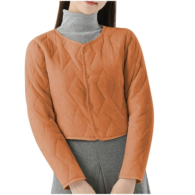cfhntfmh Puffer Jacket for Women Fleece Lined Cropped Coats Long Sleeve Button down 2024 Fall Winter Warm Jacket