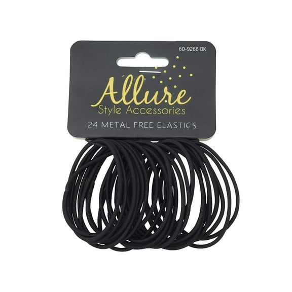 Allure Metal Free Black Ponytail Holders, Thin